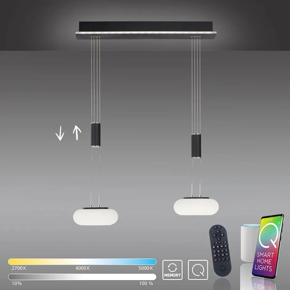 Smart hanglamp 2-lichts mat zwart met opaal glas dimbaar>Straluma