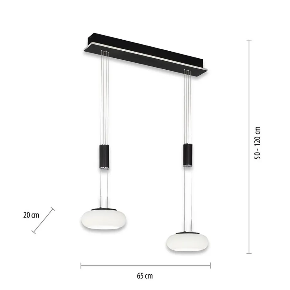 Smart hanglamp 2-lichts mat zwart met opaal glas dimbaar>Straluma