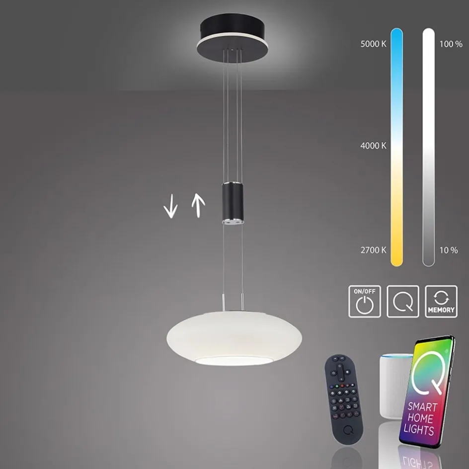 Smart hanglamp mat zwart met opaal glazen kap>Straluma Clearance