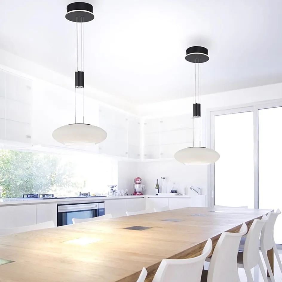 Smart hanglamp mat zwart met opaal glazen kap>Straluma Clearance