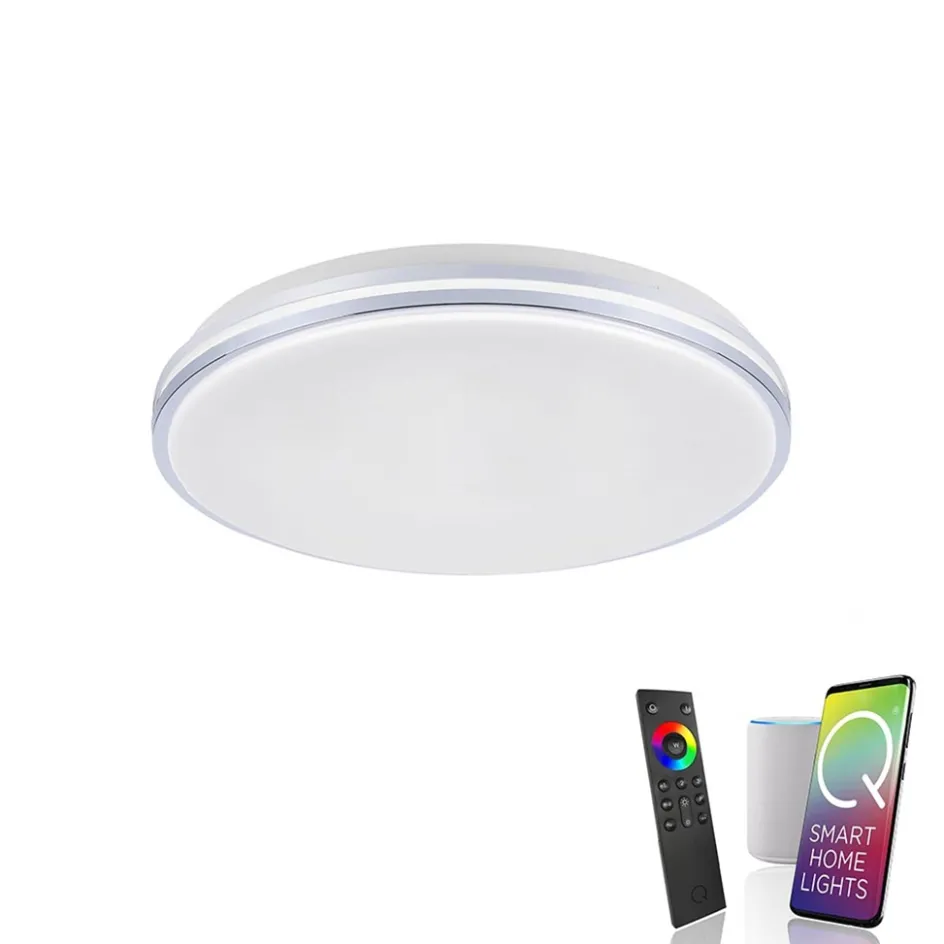 Smart plafondlamp wit met chroom IP44>Straluma