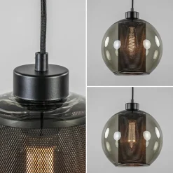 Smoke glazen hanglamp bol met zwarte gaas cilinder><noscript><img width=