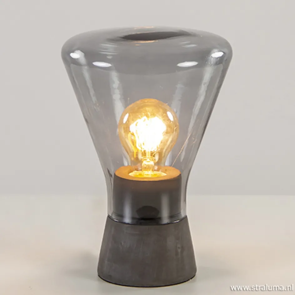 Smoke glazen tafellamp met betonnen voet>Straluma New