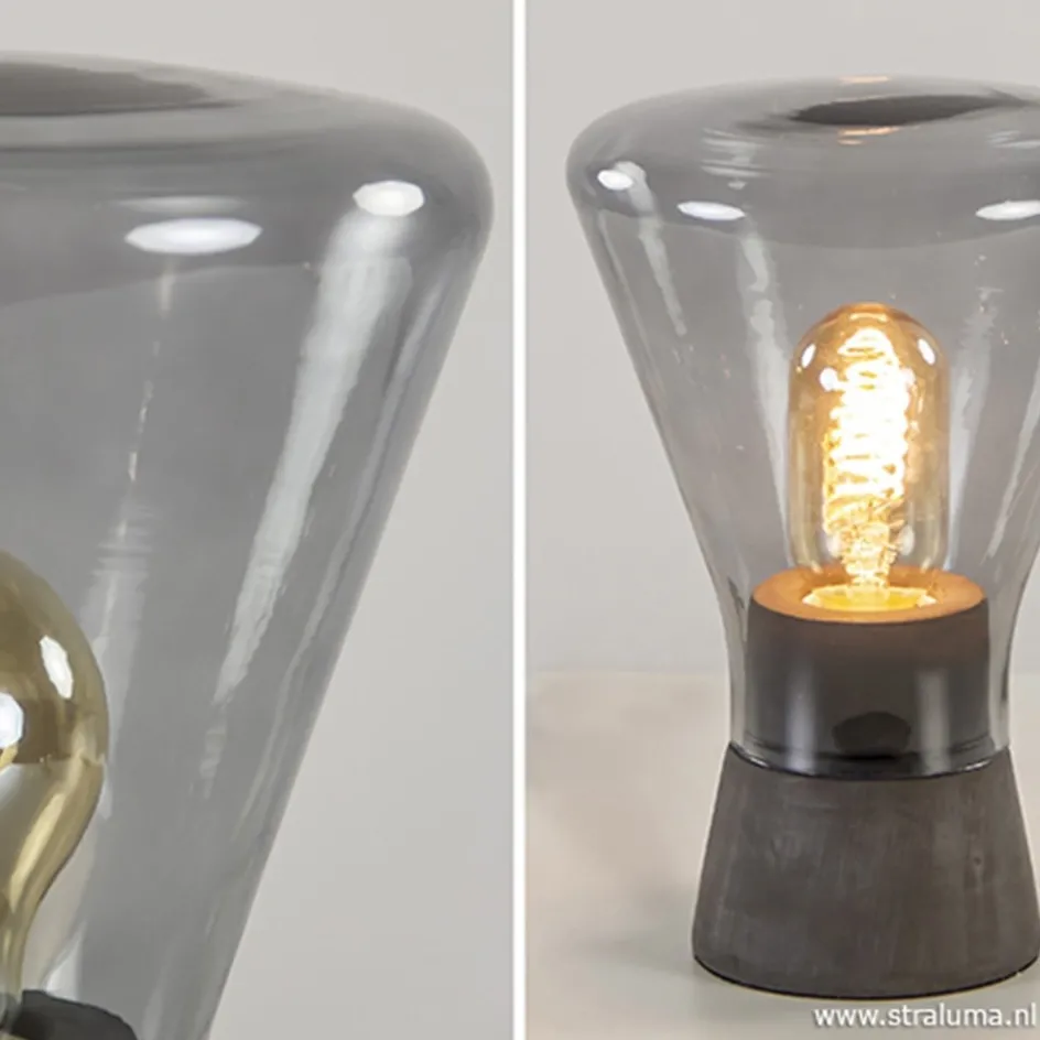 Smoke glazen tafellamp met betonnen voet>Straluma New