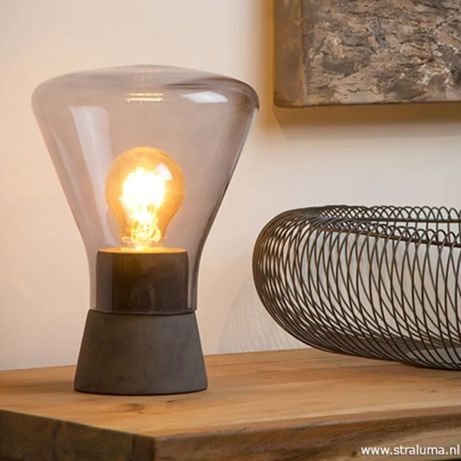 Smoke glazen tafellamp met betonnen voet>Straluma New