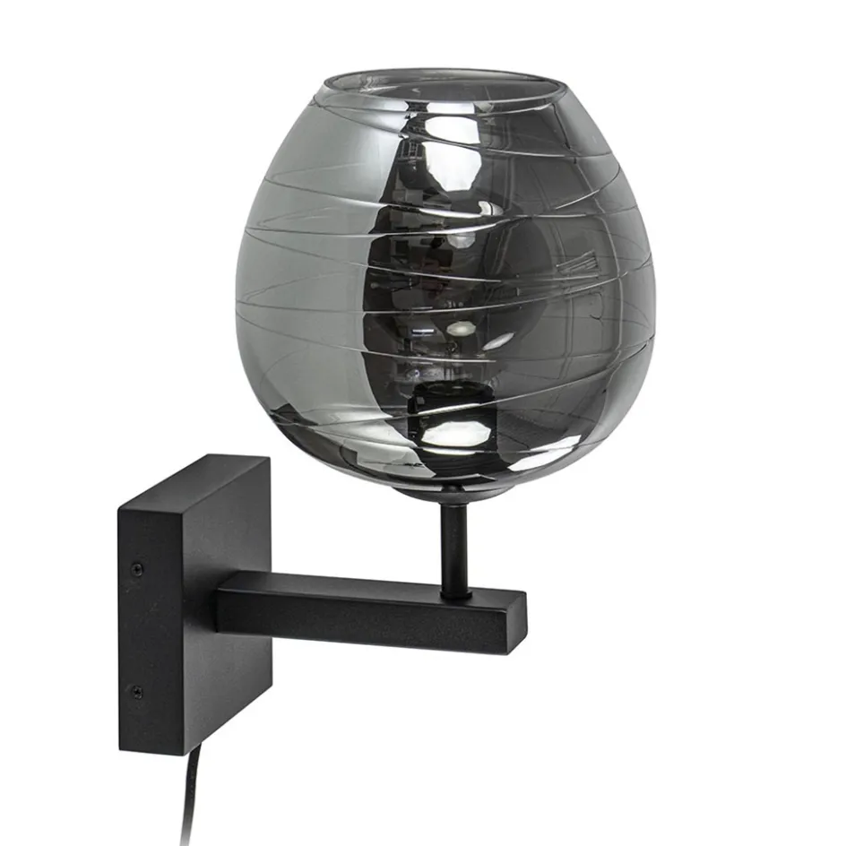 Smoke glazen wandlamp met zwart inclusief snoer>Straluma New
