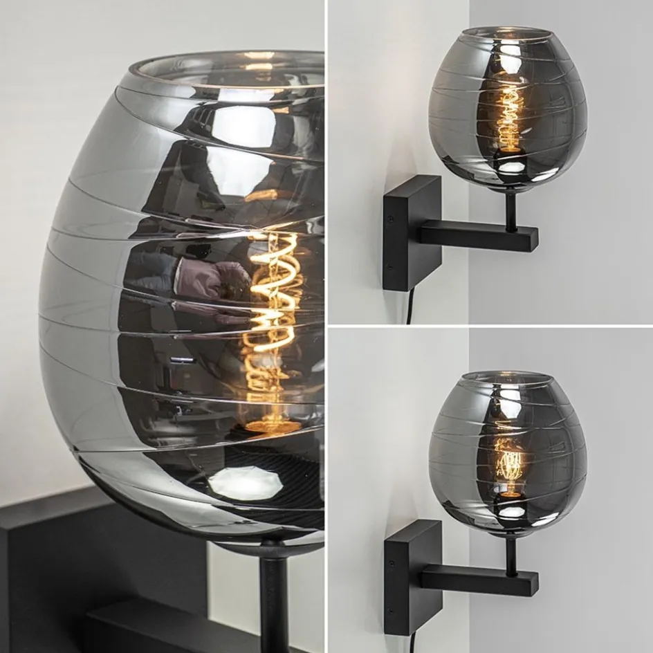 Smoke glazen wandlamp met zwart inclusief snoer>Straluma New