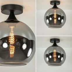 Smoke/titanium plafondlamp 25 cm met zwart><noscript><img width=