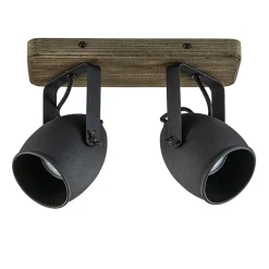 Spot 2-lichts zwart met hout>Straluma Discount