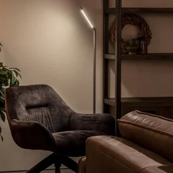 Staande leeslamp nikkel met dimmer><noscript><img width=