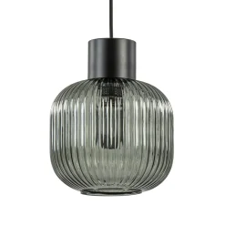 Stijlvolle hanglamp smoke glas geribbeld met zwart>Straluma Hot