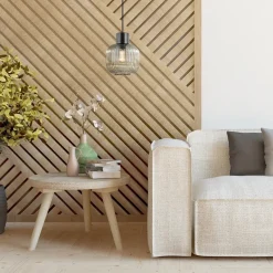 Stijlvolle hanglamp smoke glas geribbeld met zwart></noscript>Straluma Hot