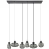 Stijlvolle 6-lichts eettafelhanglamp zwart met smoke glas>Straluma Clearance