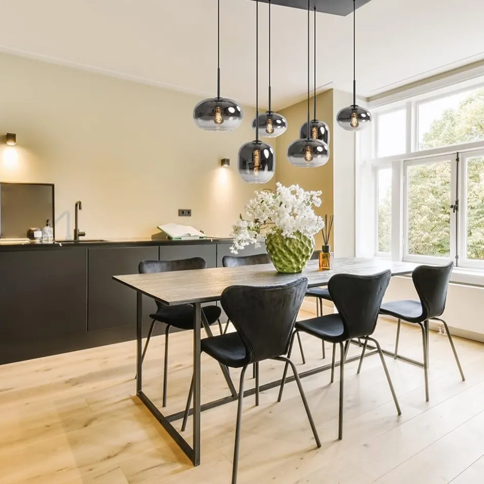 Stijlvolle 6-lichts hanglamp zwart met gradiënt smoke glas>Straluma Best