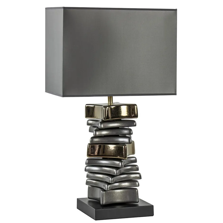 Stijlvolle tafellamp grijs/goud inclusief kap>Straluma Outlet
