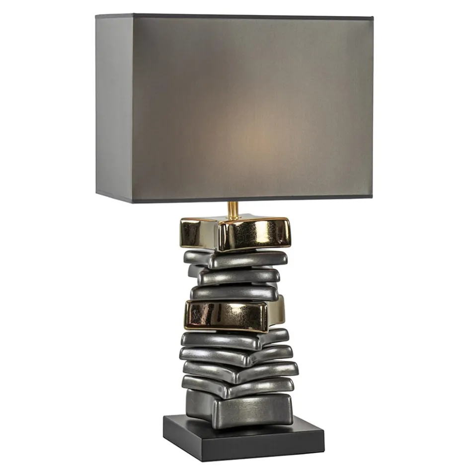 Stijlvolle tafellamp grijs/goud inclusief kap>Straluma Outlet