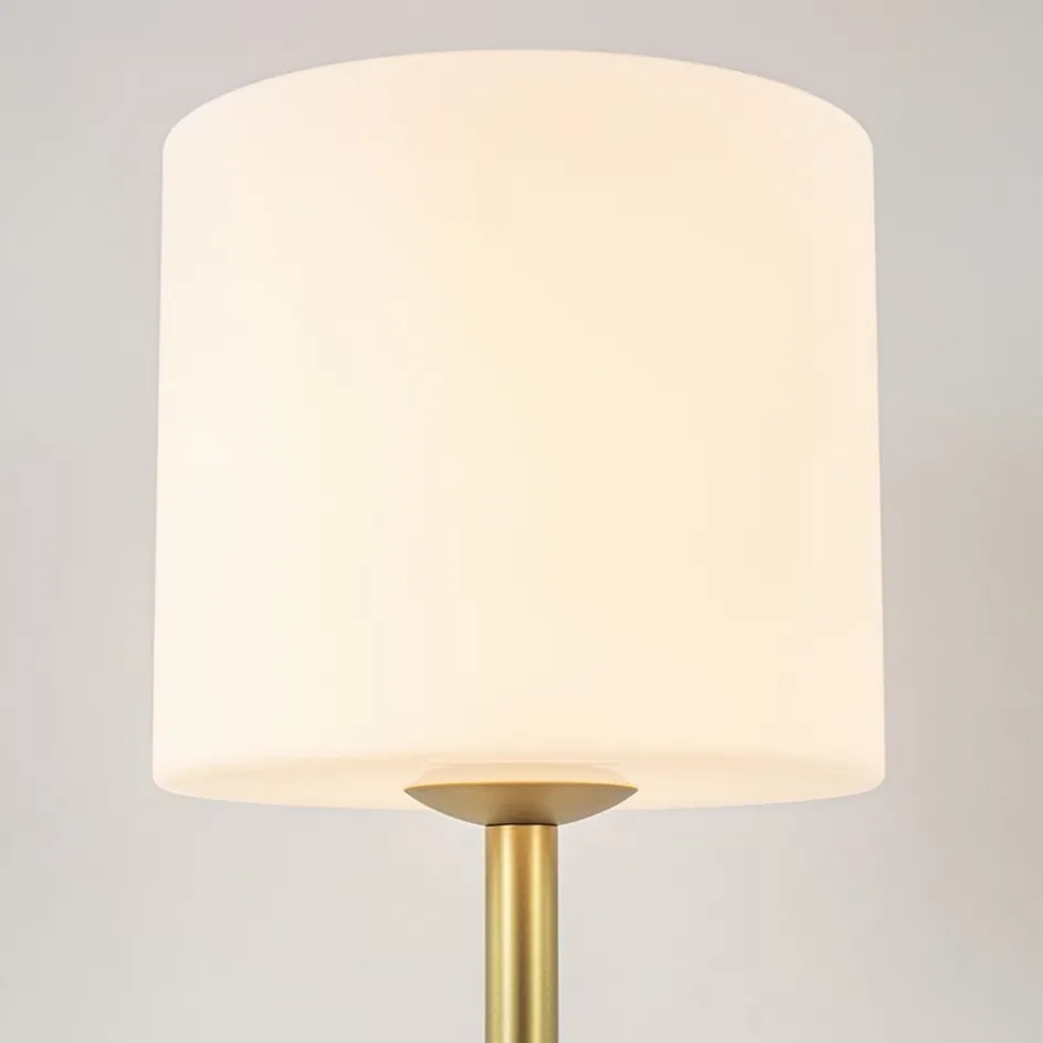 Stijlvolle tafellamp mat goud met wit glas>Straluma Outlet