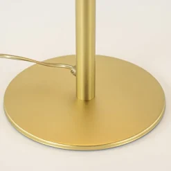 Stijlvolle tafellamp mat goud met wit glas><noscript><img width=