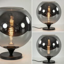 Stijlvolle tafellamp zwart met smoke/titanium glazen bol></noscript>Straluma Hot