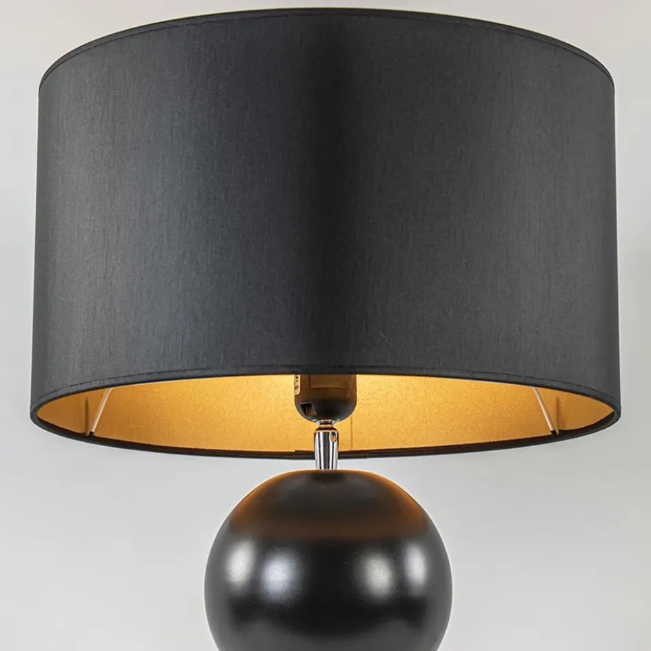 Stijvolle tafellamp keramiek zwart met kap zwart/goud>Straluma Sale