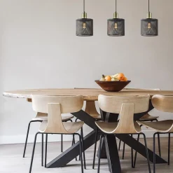 Stoere 3-lichts hanglamp mat zwart met goud><noscript><img width=