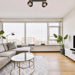 Stoere 2-lichts plafondlamp met houten kappen zwart><noscript><img width=