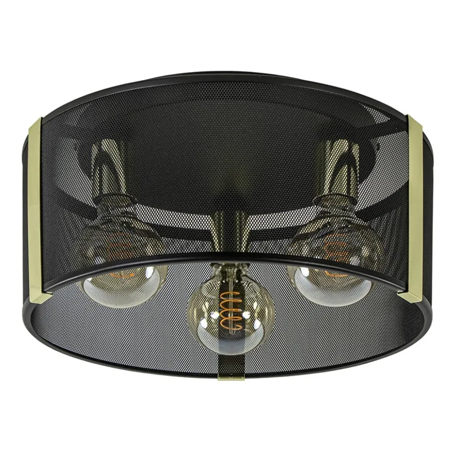 Stoere plafondlamp zwart met glossy goud>Straluma Online