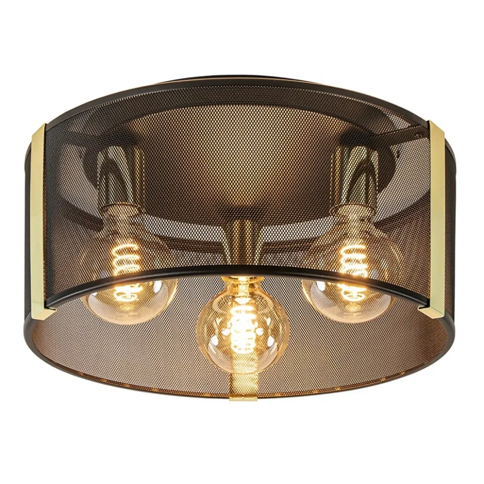 Stoere plafondlamp zwart met glossy goud>Straluma Online