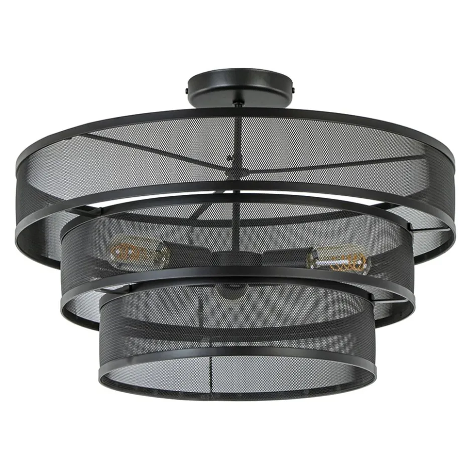 Stoere ronde plafondlamp mat zwart metaal 56 cm>Straluma Clearance