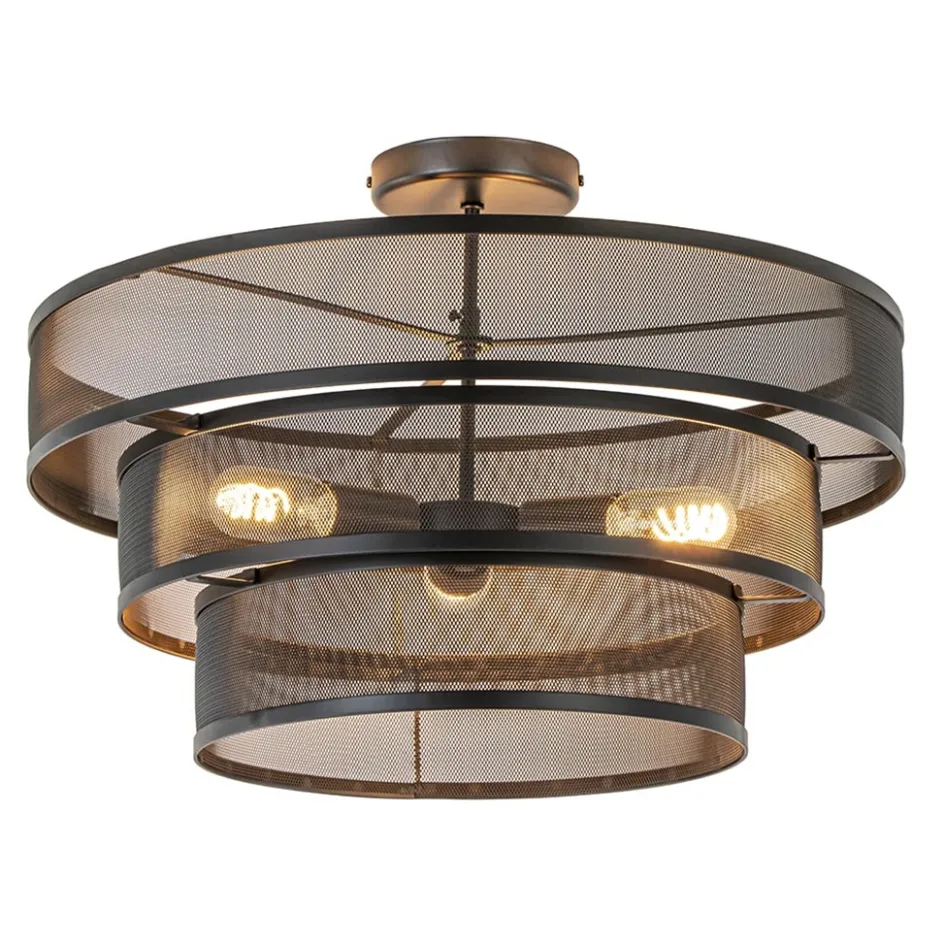 Stoere ronde plafondlamp mat zwart metaal 56 cm>Straluma Clearance