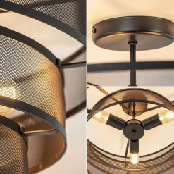 Stoere ronde plafondlamp mat zwart metaal 56 cm><noscript><img width=