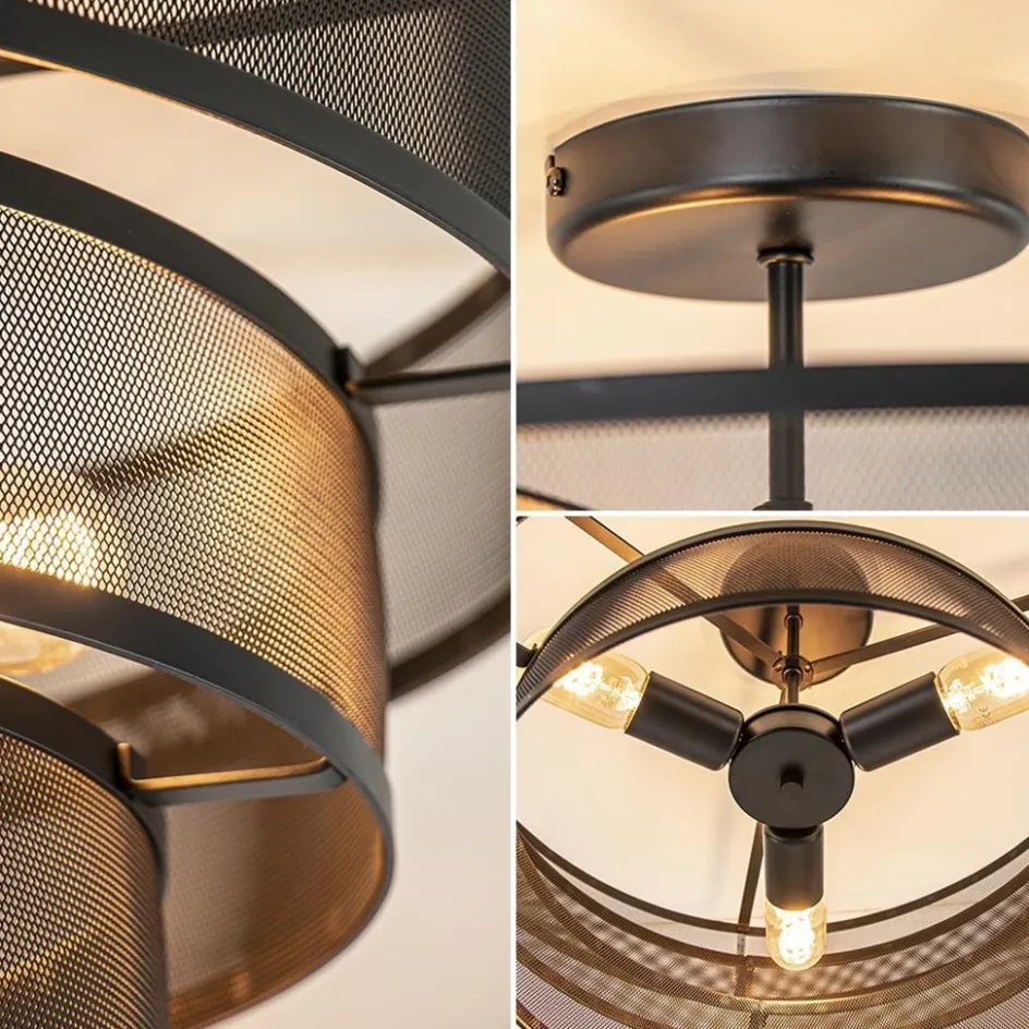 Stoere ronde plafondlamp mat zwart metaal 56 cm>Straluma Clearance