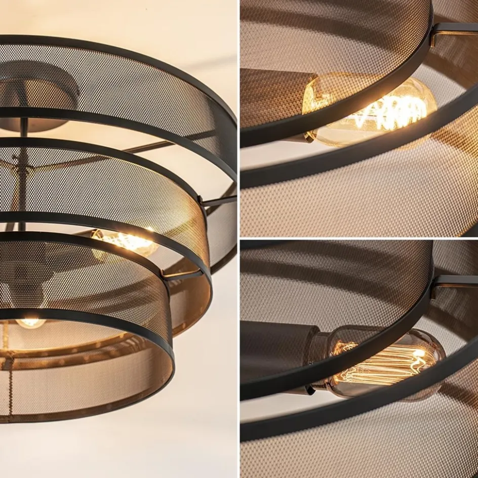 Stoere ronde plafondlamp mat zwart metaal 56 cm>Straluma Clearance