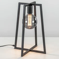 Stoere zwarte tafellamp frame>Straluma Online
