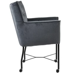 Stoffen eetkamerstoel grijs/blauw op wieltjes><noscript><img width=
