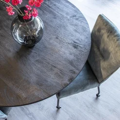 Stoffen eetkamerstoel met zwarte poot en wieltjes><noscript><img width=