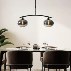 Strak klassieke hanglamp zwart met smoke glas><noscript><img width=