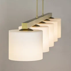 Strak klassieke hanglamp goud met mat wit glas><noscript><img width=
