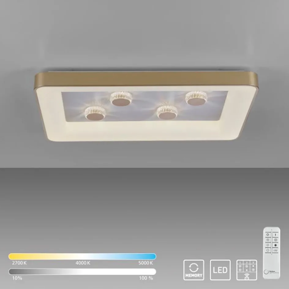 Strak klassieke LED plafondlamp goud met kristaleffect>Straluma