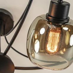 Strak klassieke 5-lichts plafondlamp met smoke glazen kappen><noscript><img width=