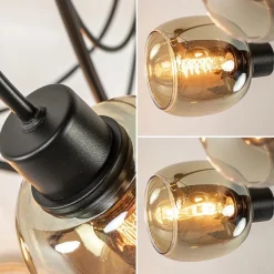 Strak klassieke 5-lichts plafondlamp met smoke glazen kappen><noscript><img width=