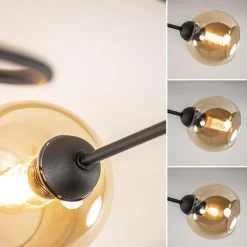 Strak klassieke plafondlamp met amber glazen bollen><noscript><img width=