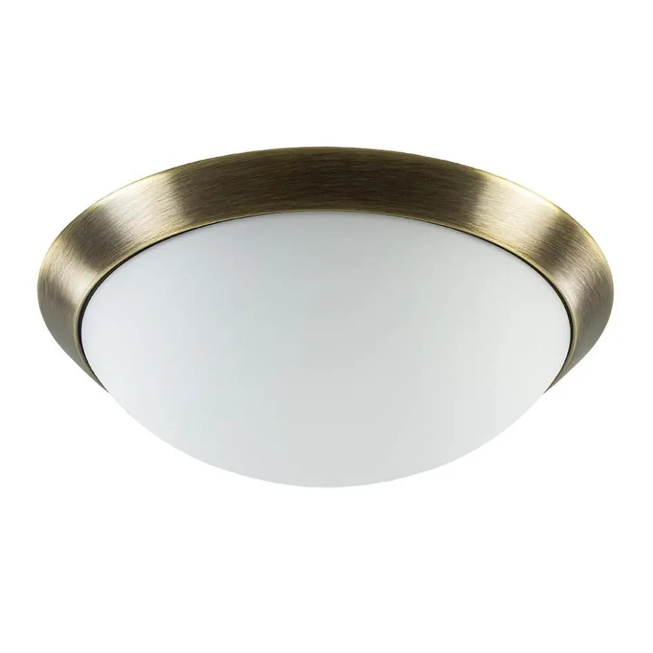 Strak klassieke plafonnière brons met mat wit glas>Straluma Discount