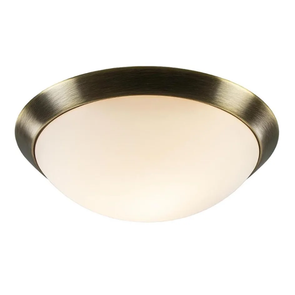 Strak klassieke plafonnière brons met mat wit glas>Straluma Discount