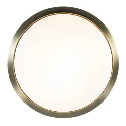 Strak klassieke plafonnière brons met mat wit glas><noscript><img width=