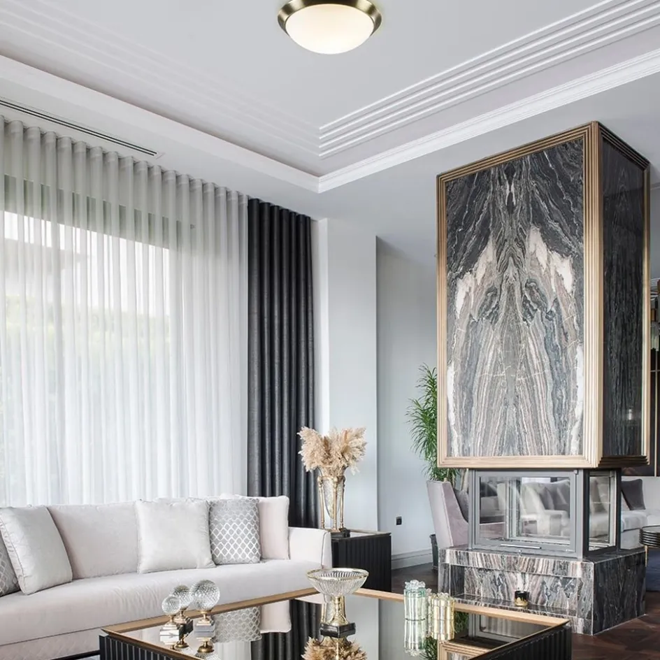 Strak klassieke plafonnière brons met mat wit glas>Straluma Discount