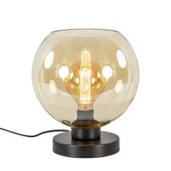 Strak klassieke tafellamp zwart met amber glas>Straluma Discount