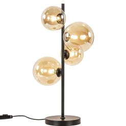 Strak klassieke tafellamp zwart met amber glas>Straluma Online
