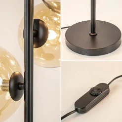 Strak klassieke tafellamp zwart met amber glas></noscript>Straluma Online