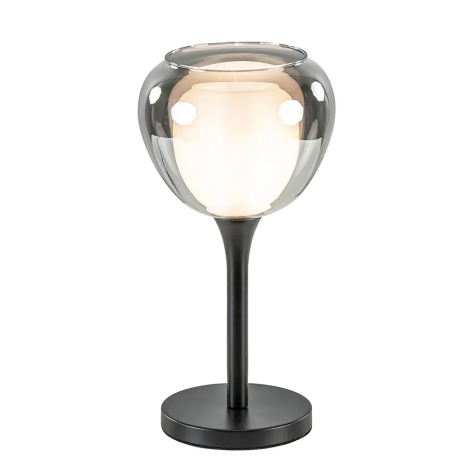 Strak klassieke tafellamp zwart met smoke glazen kap>Straluma Best